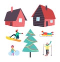 Skiing and Winter Seasonal Hobbies Set Vector