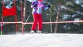 Skiing, winter, ski lesson - skiers on mountainside Royalty Free Stock Photo