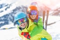 Skiing, winter, snow, sun and fun - kids, boy and girl having fun in the Alps. Child skiing in the mountains. Royalty Free Stock Photo