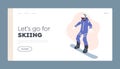 Skiing Winter Vacation Extreme Sports Landing Page Template. Adult Sportsman Dressed in Winter Clothes and Goggles