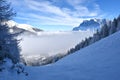 Skiing above the clouds Royalty Free Stock Photo