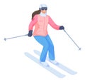 Skiing woman on slope. Active person winter lifestyle