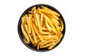 Skilet full of Potato french fries with salt. Isolated on white background. Royalty Free Stock Photo