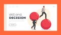 Skill and Decision Landing Page Template. Hard and Easy Problems Solving Concept. Business People with Huge Balls