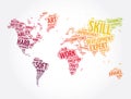 Skill word cloud in shape of world map, education concept background Royalty Free Stock Photo