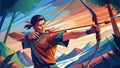 Skilled Archer Aiming His Bow in a Serene Forest Setting Royalty Free Stock Photo
