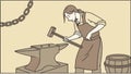 Skilled blacksmith hammering hot metal on an anvil in a workshop. vector design Generative AI Royalty Free Stock Photo