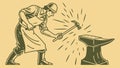 Skilled Blacksmith Working with Hammer and Anvil Illustration, vector design Generative AI Royalty Free Stock Photo