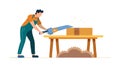 Skilled Carpenter Sawing Wood, Home Improvement Project, vector design Generative AI Royalty Free Stock Photo