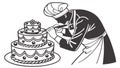 Skilled chef or baker decorating a large tiered wedding or celebration cake with precision, vector design Generative AI Royalty Free Stock Photo