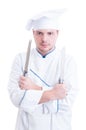 Skilled chef or cook holding two knifes or blades Royalty Free Stock Photo