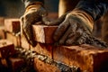 Skilled craftsmanship in bricklaying during construction Royalty Free Stock Photo
