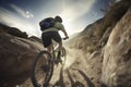A skilled cyclist rides on a winding path up a mountain