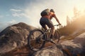 A skilled cyclist rides on a winding path up a mountain