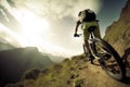 A skilled cyclist rides on a winding path up a mountain
