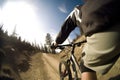 A skilled cyclist rides on a winding path up a mountain