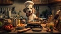 A skilled dog chef in the kitchen, passionately preparing food