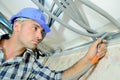 Skilled electrician wiring house Royalty Free Stock Photo