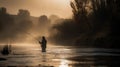 A fisherman casting their line in a river created with Generative AI Royalty Free Stock Photo