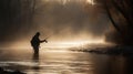 A fisherman casting their line in a river created with Generative AI Royalty Free Stock Photo