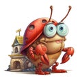 Skilled hermit crab becomes a famous architect in cartoon style isolated on a white background Royalty Free Stock Photo
