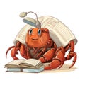 Skilled hermit crab becomes a famous architect in cartoon style isolated on a white background Royalty Free Stock Photo