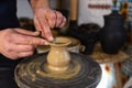 Skilled Potter Shaping Clay on a Wheel Royalty Free Stock Photo