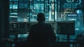 Skilled programmer coding engineering code while sitting at computer. AIG42.