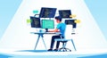 Programmer working on multiple computer screens with code displayed Royalty Free Stock Photo