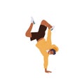 Skilled talented energetic young teenager male breakdancer balancing on one hand isolated on white Royalty Free Stock Photo