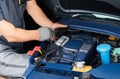 Skilled Technician Hands: Car Mechanic Working on Auto Repairs. Royalty Free Stock Photo