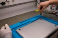 Currently undergoing Laptop Repair Process with focus on Precision Tools and Equipment Royalty Free Stock Photo