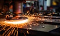 A Skilled Welder Cutting Metal with Flying Sparks