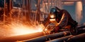 skilled welders joining sections of the pipeline to ensure a secure connection. Generative AI
