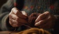 A skilled woman knitting a homemade craft product with wool generated by AI