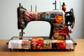 Skilled Woman work sewing machine. Generate Ai