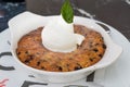 Skillet Cookie with ice cream Ready to Eat. Royalty Free Stock Photo