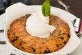 Skillet Cookie with ice cream Ready to Eat. Royalty Free Stock Photo