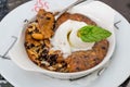 Skillet Cookie with ice cream Ready to Eat. Royalty Free Stock Photo