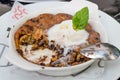 Skillet Cookie with ice cream Ready to Eat. Royalty Free Stock Photo