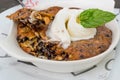 Skillet Cookie with ice cream Ready to Eat. Royalty Free Stock Photo