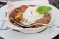 Skillet Cookie with ice cream Ready to Eat. Royalty Free Stock Photo