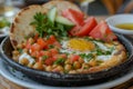 Skillet With Eggs and Vegetables Cooking