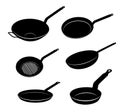 Skillet set. Kitchen utensils for cooking food. Cooking Pot and Pan. Silhouettes of kitchen tools. Vector illustration Royalty Free Stock Photo