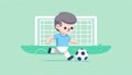Skillful Dribbling: Flat Design Illustration of a Caucasian Child Playing Football AI Generated