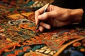 Skillful Hands Craft Traditional Cultural Tapestry Pattern. Generative AI