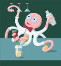 Skillful multitasking multi-armed the best professional octopus bartender making alcohol cocktails for a night party in a bar. Royalty Free Stock Photo