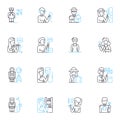 Skillful professions linear icons set. Expert, Artisan, Skilled, Masterful, Adept, Proficient, Craftsperson line vector