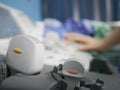 Skillful sonographer using ultrasound machine at work Royalty Free Stock Photo