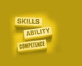 Skills ability competence words in wooden blocks concept. Career and business success concept